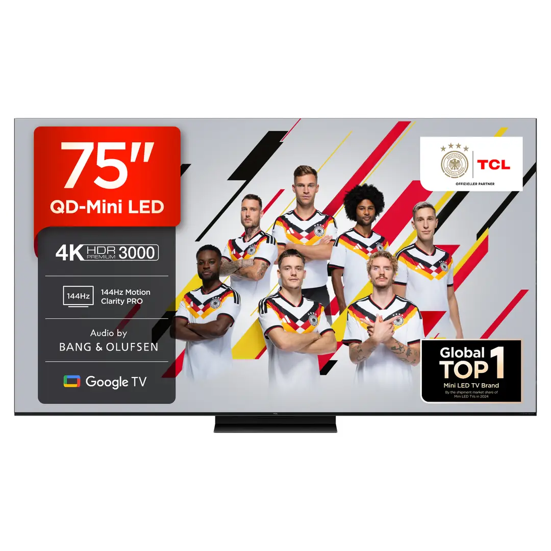 TCL 75Q7C QLED Mini LED Fernseher, 75 Zoll, 4K HDR Premium, Dolby Vision IQ & Atmos, Smart TV mit Google TV, Bang & Olufsen 6.2.2 Sound, 144Hz VRR, AMD FreeSync Premium Pro, HDMI 2.1, AirPlay 2, Alexa, IMAX Enhanced
