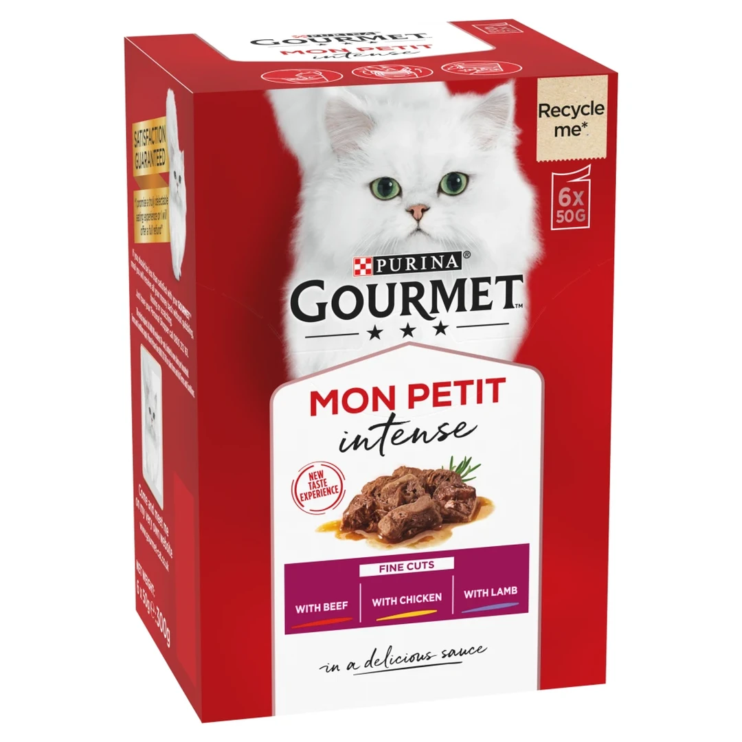 Gourmet Mon Petit Adult Cat Food with Beef, Chicken & Lamb 6 x 50g (300g)