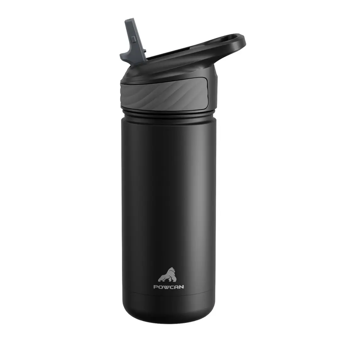 POWCAN by Meoky 18oz Single Spout Straw Sports Bottle -Black