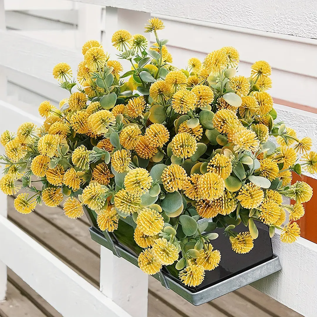 Yuejia Bouquet de 4 fleurs Craspédie artificielles 35 cm - Jaune