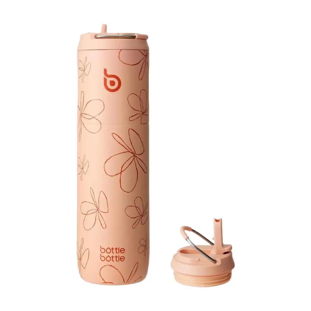 Bottle Bottle Insulated Water Bottle With Straw Lid & Handle - Stainless Steel Double Wall Vacuum Leak Proof BPA Free Flask for Sport, Travel, Gym, Petal Passion (24oz)