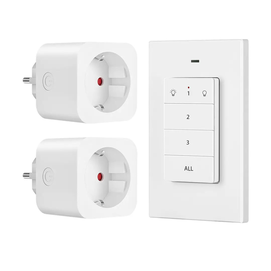 Dewenwils Funksteckdose mit Fernbedienung, Plug-in Ein-/Aus-Funk-Wandschalter, Steckdosen-Set, 3680 W, erweiterbarer Lichtschalter für Feiertagsdeko, Reichweite 30 m, vorprogrammiert, weiß
