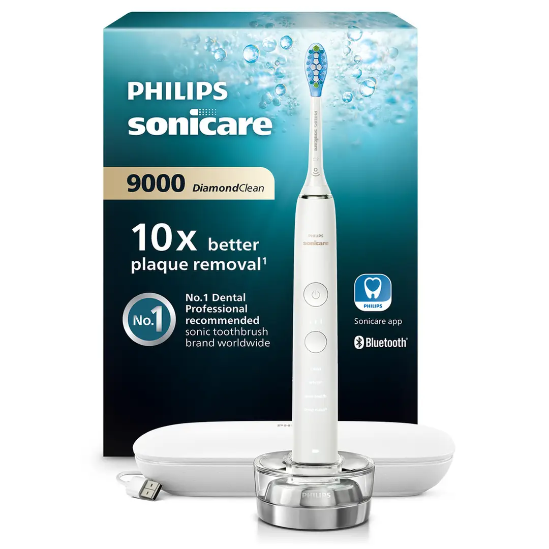 Philips Sonicare DiamondClean 9000 Electric Toothbrush, Smart Pressure Sensor, App Coaching, Charging Travel Case, white HX9911/63