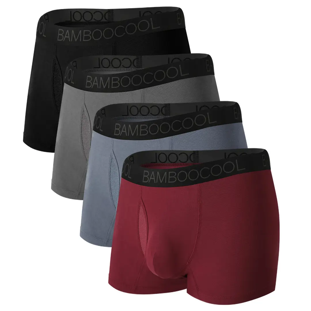BAMBOO COOL Herren-Trunks Unterwäsche atmungsaktiv mit Mesh-Einsatz und Feuchtigkeitsregulierung Größe M (4er-Pack)
