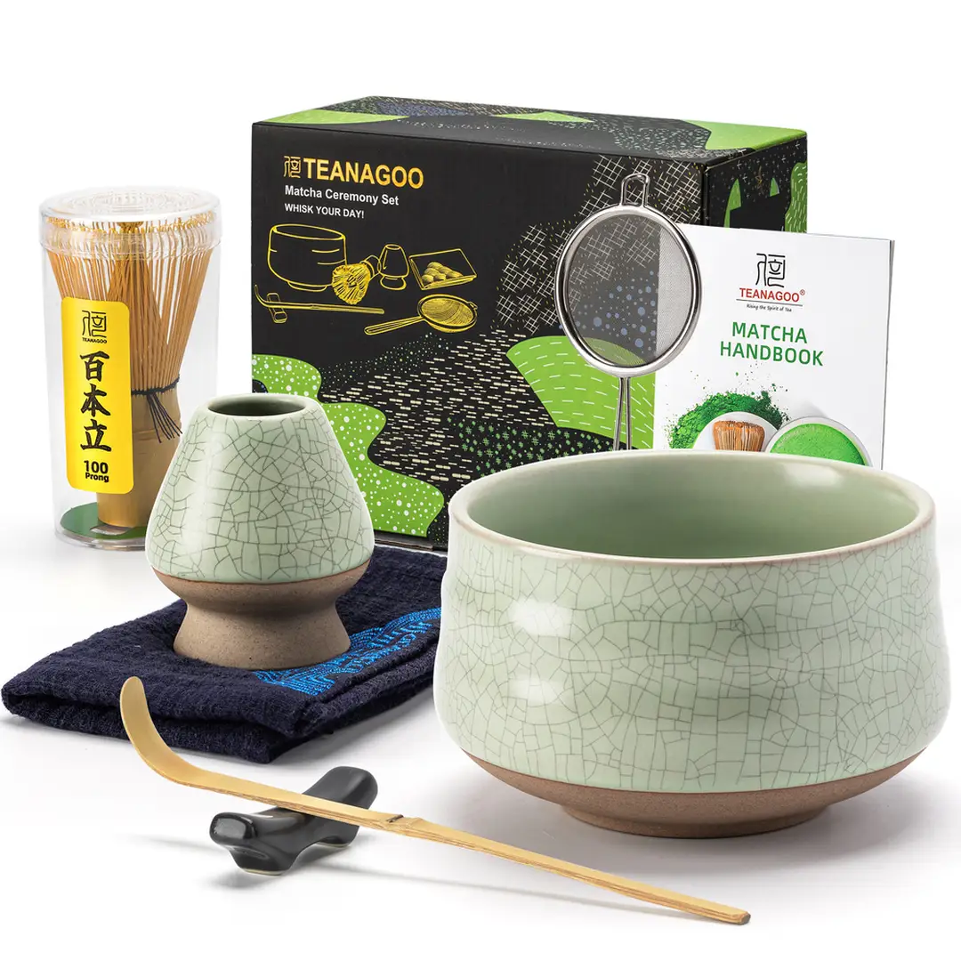 TEANAGOO Matcha-Set, 7-teiliges Matcha-Kit für Zeremonie, Matcha-Besen-Set, Keramische Matcha-Schale, Matcha-Teeset für die Zubereitung von Frühstück/Matcha Latte, Bambus Matcha-Besen (Chasen), Geschenk für Matcha-Liebhaber, Neujahrsangebot, Top-Geschenkempfehlungen