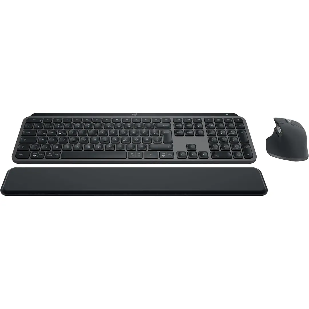 Logitech MX Keys S Combo: leistungsstarkes kabelloses Tastatur- und Maus-Set mit Handgelenkstütze, anpassbare Beleuchtung, schnelles Scrolling, Bluetooth, für Windows, Linux, Chrome und Mac, Graphit, deutsches QWERTZ-Layout