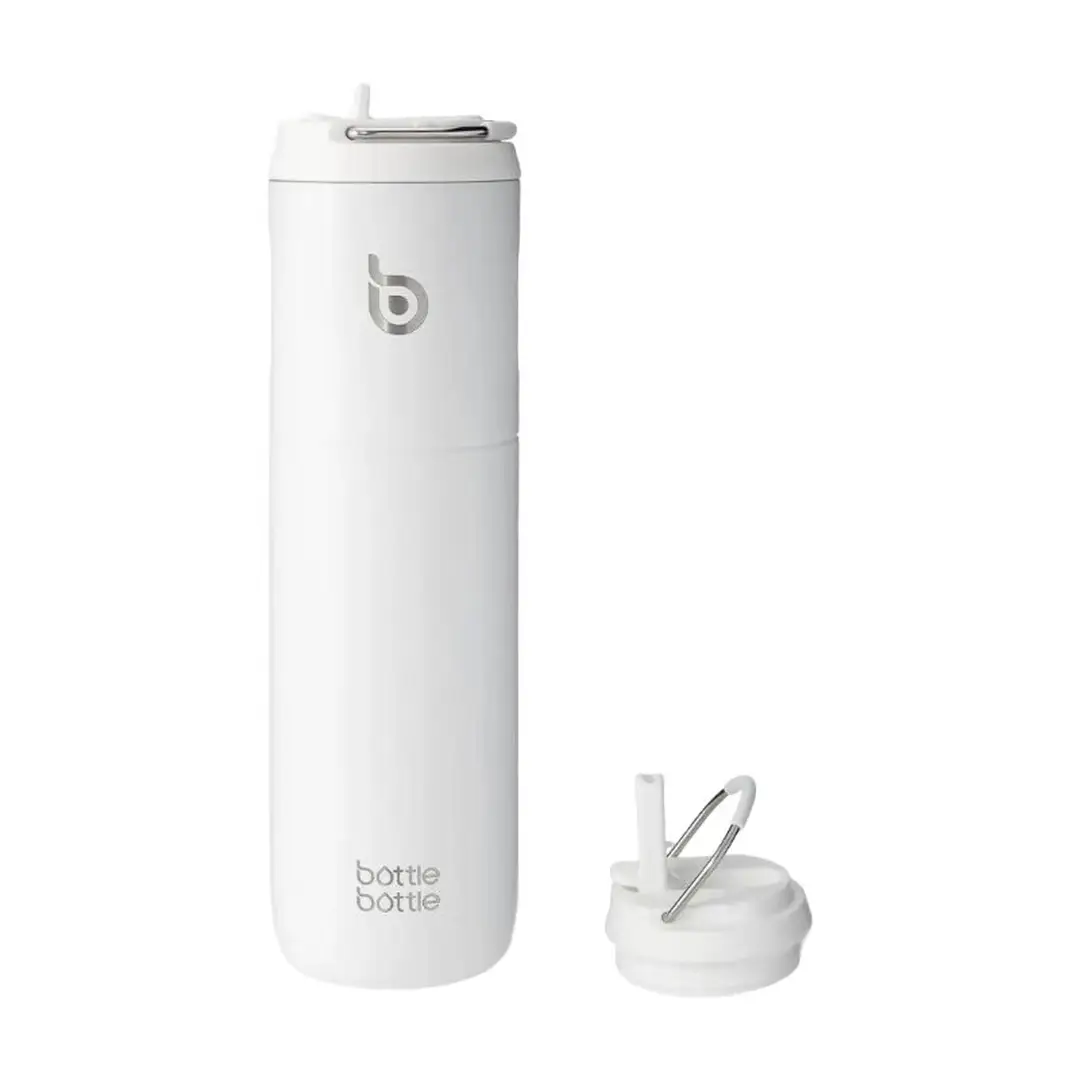 Bottle Bottle Insulated Water Bottle with Straw Lid and Handle - Stainless Steel Double-Wall Vacuum Insulated, Leakproof, BPA-Free, for Sports, Travel, Gym (Ivory White)