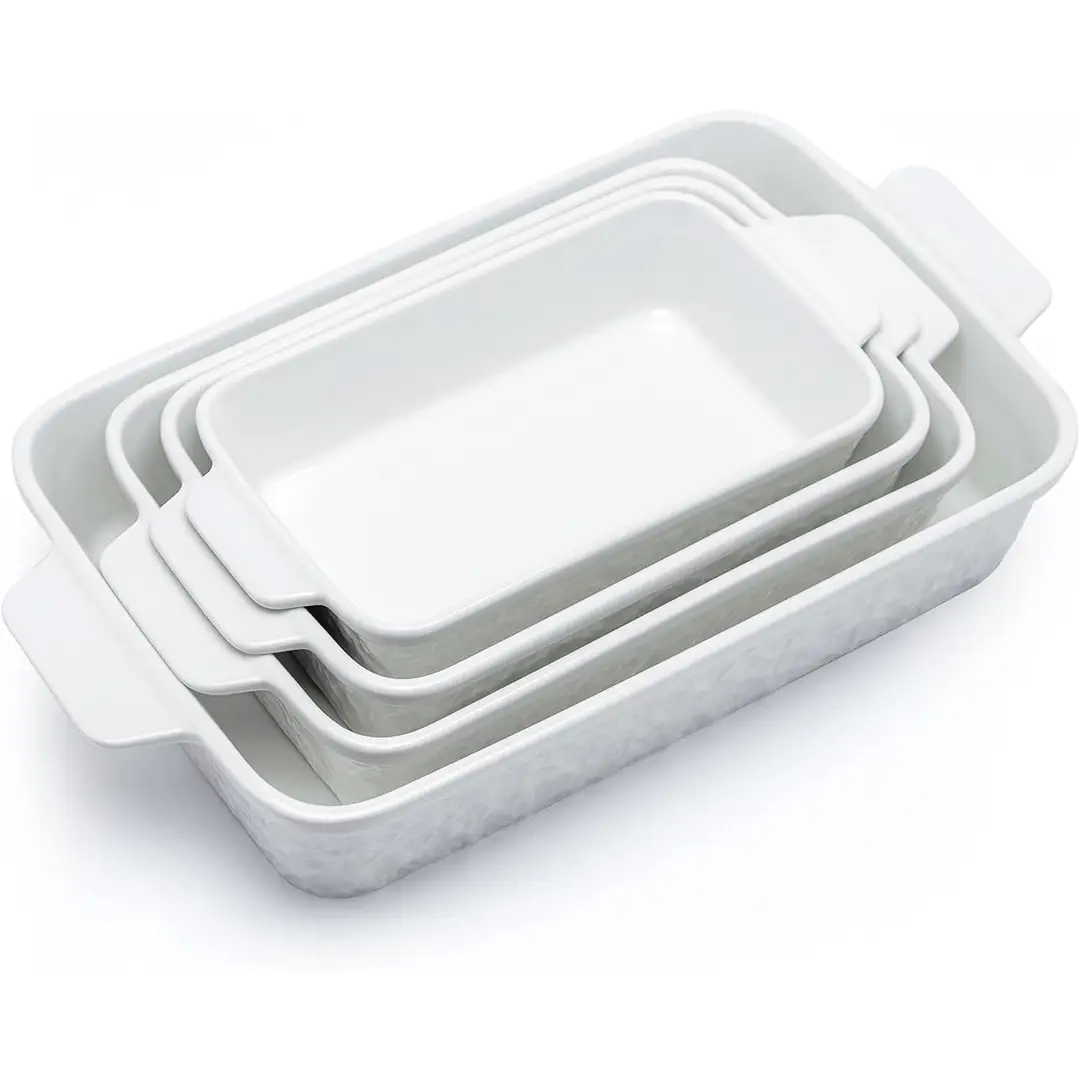 Dafuceramic Lot de 4 casseroles en céramique pour four, plats à four rectangulaires avec poignées, idée cadeau de mariage, blanc
