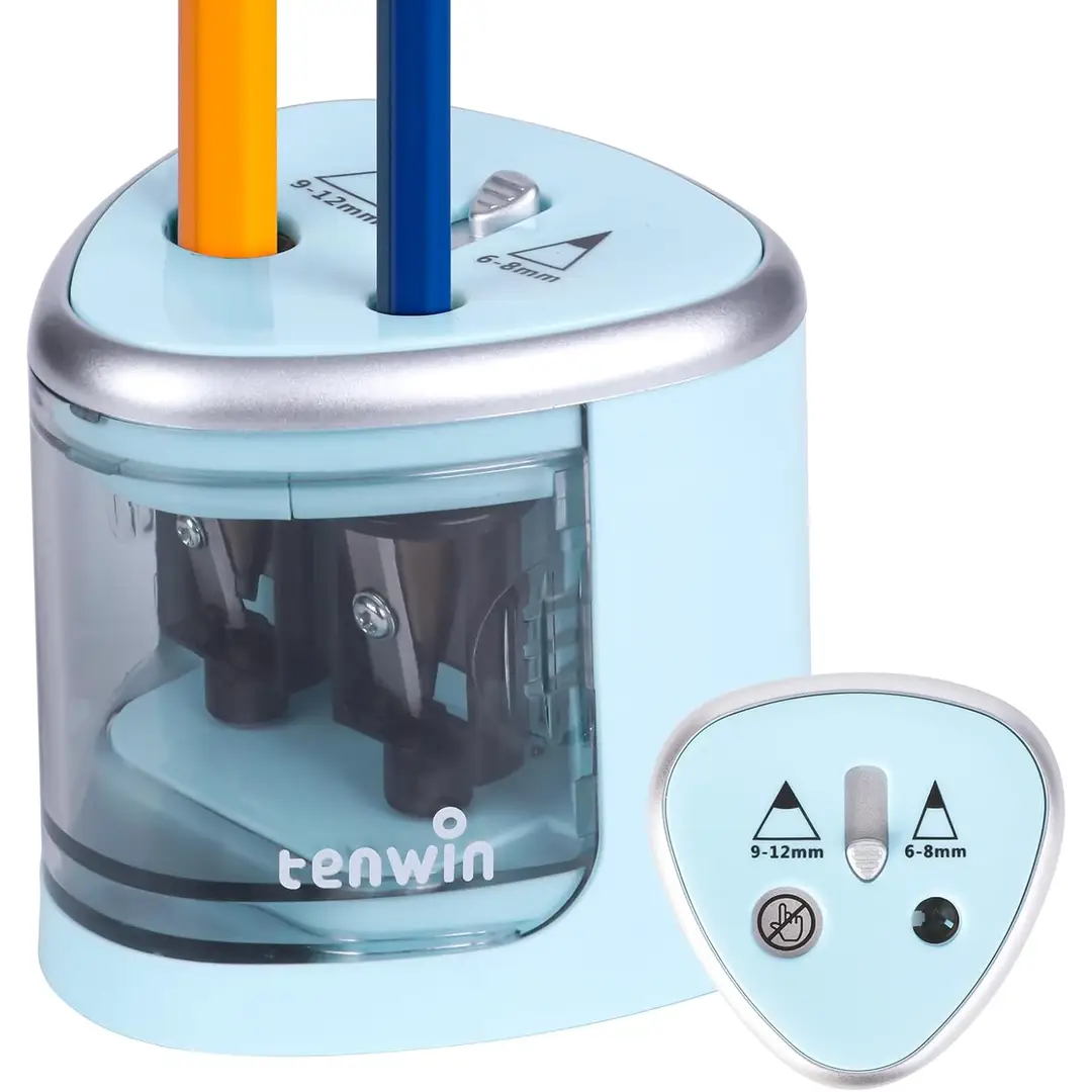 tenwin Electric Pencil Sharpener, Double Hole Battery Operated, for 6-12mm No. 2 / Coloured Pencils, Blue