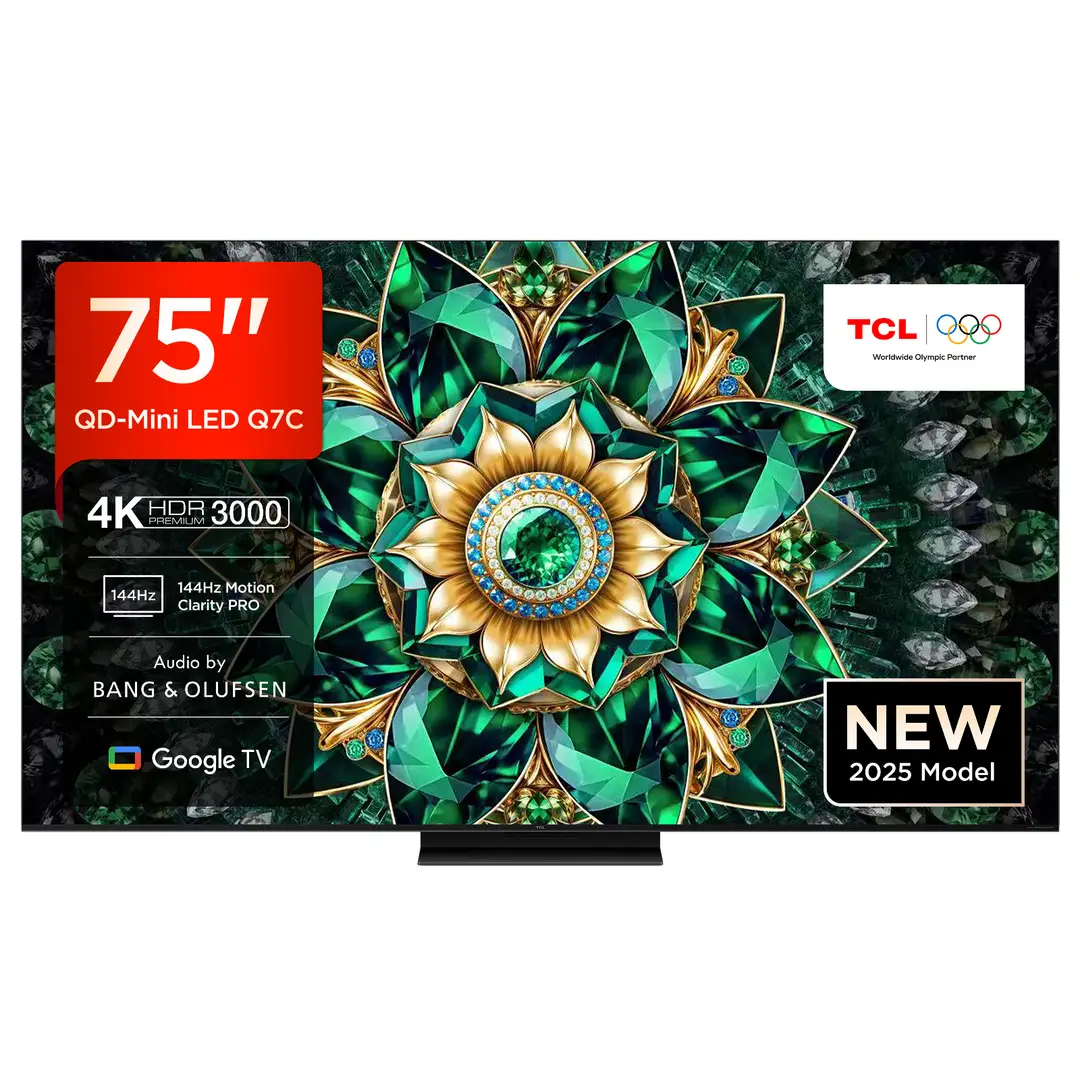 TCL 75Q7C QLED Mini LED Fernseher, 75 Zoll, 4K HDR Premium, Dolby Vision IQ & Atmos, Smart TV mit Google TV, Bang & Olufsen 6.2.2 Sound, 144Hz VRR, AMD FreeSync Premium Pro, HDMI 2.1, AirPlay 2, Alexa, IMAX Enhanced