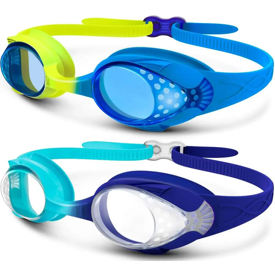 OutdoorMaster Lunettes de natation enfant jaune & bleu + bleu - Lot de 2