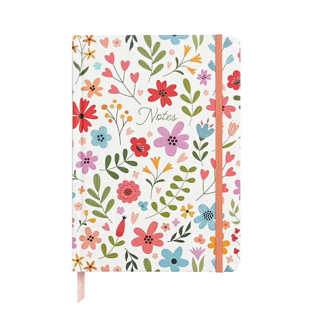 Jubiluu Divers A5 Notizbuch mit strukturierter Hardcoverauslage, innenliniert - 96 Blatt (100 g Offestpapier), Lesezeichen & Gummiband - klassische cremefarbene Regelung für Schreiben, Schule, Büro und Geschenke - Wildblüten-Design