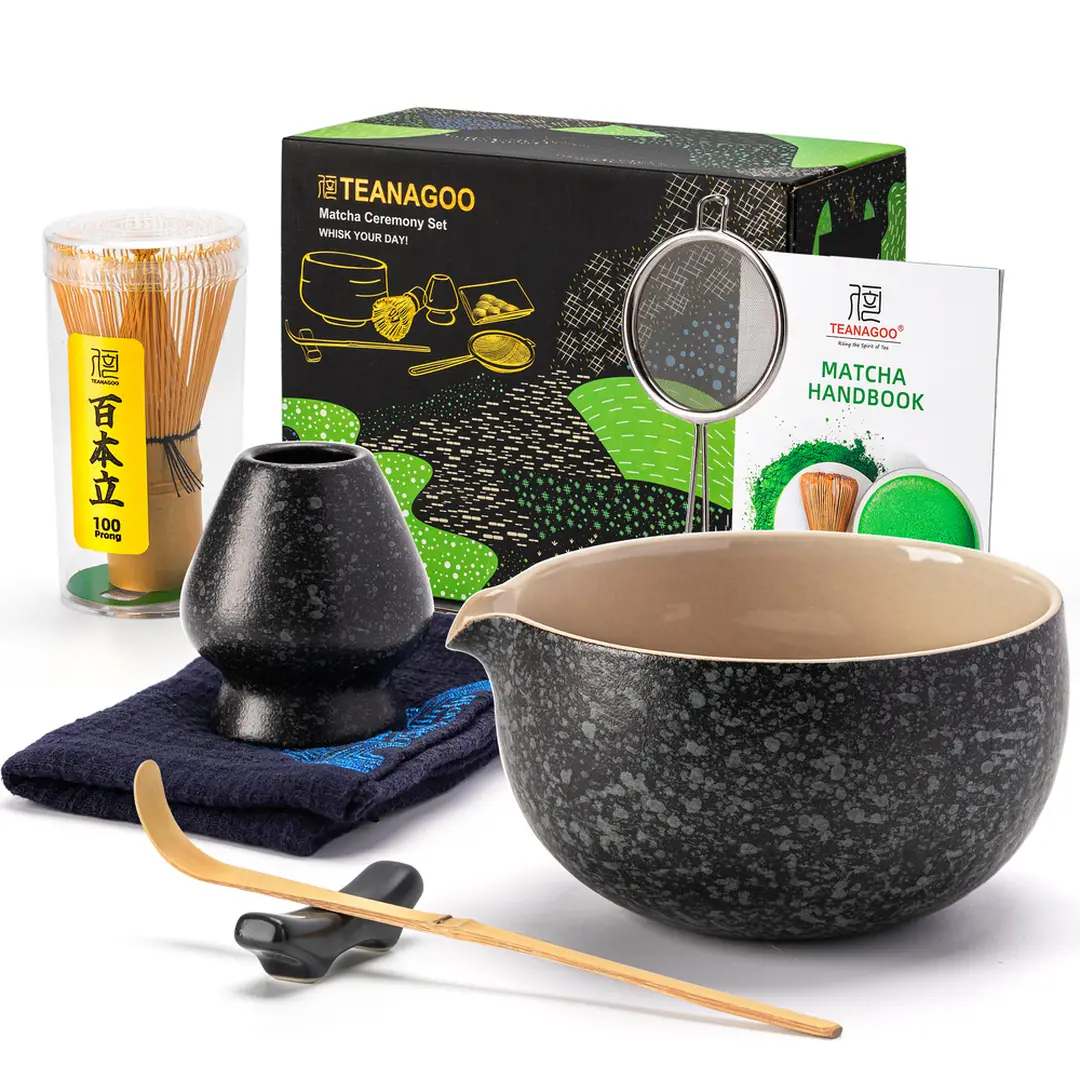 TEANAGOO Matcha-Besen, 7-teiliges Matcha-Set, Matcha-Kit für Zeremonie, Matcha-Teeset für die Zubereitung von Frühstück/Latte, Matcha-Besen-Set und Schale (Chawan) mit allem Zubehör, Geschenk für Matcha-Liebhaber, Neujahrsangebot, Top-Geschenkempfehlungen