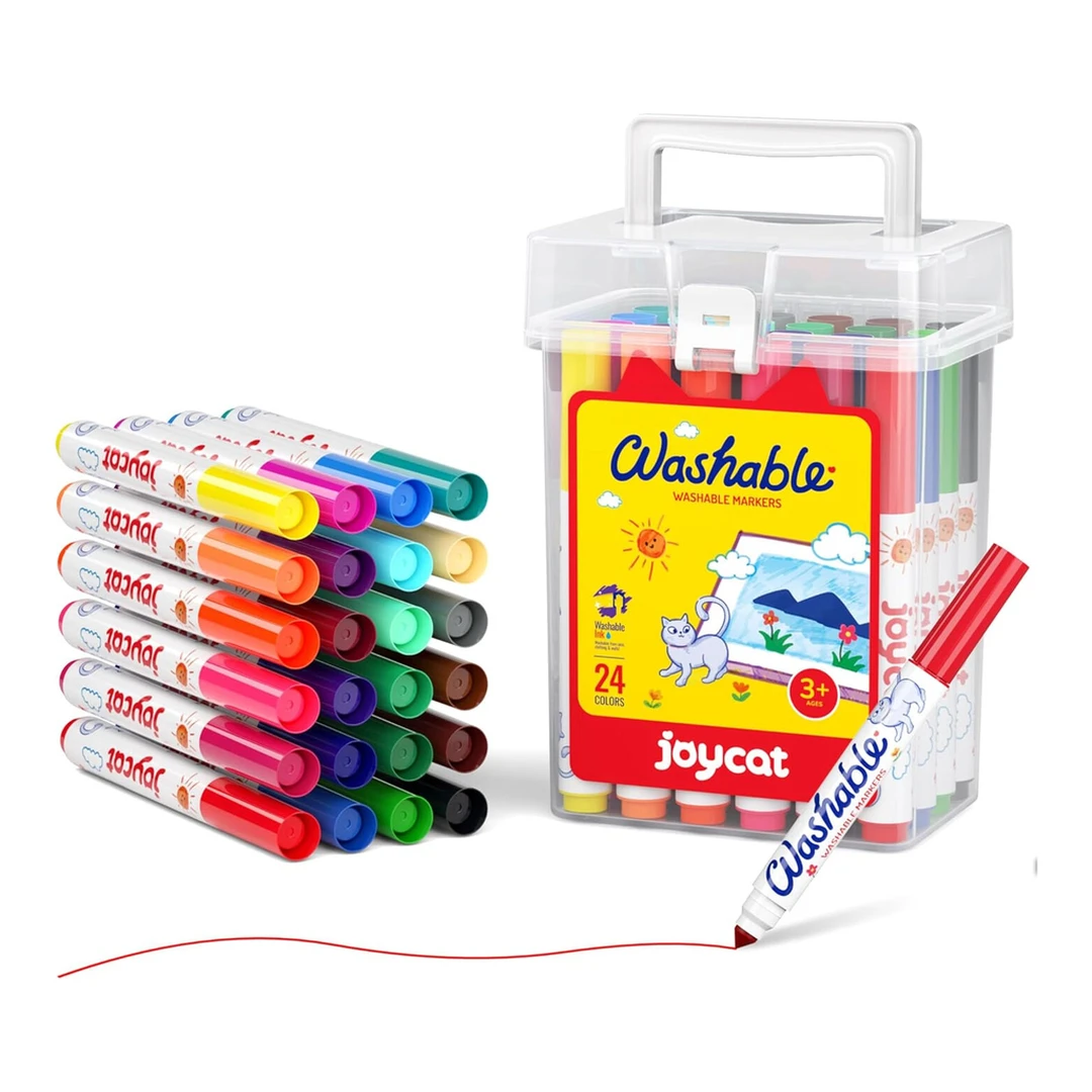 JoyCat 24 Count Washable Markers Set, 24 Colors, Includes Carrying And Storage Case, Ideal For Kids