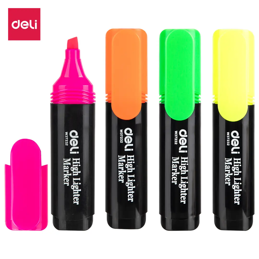 Deli Highlighter Pens, Office School Supplies, 4-Color Set, Assorted Colors