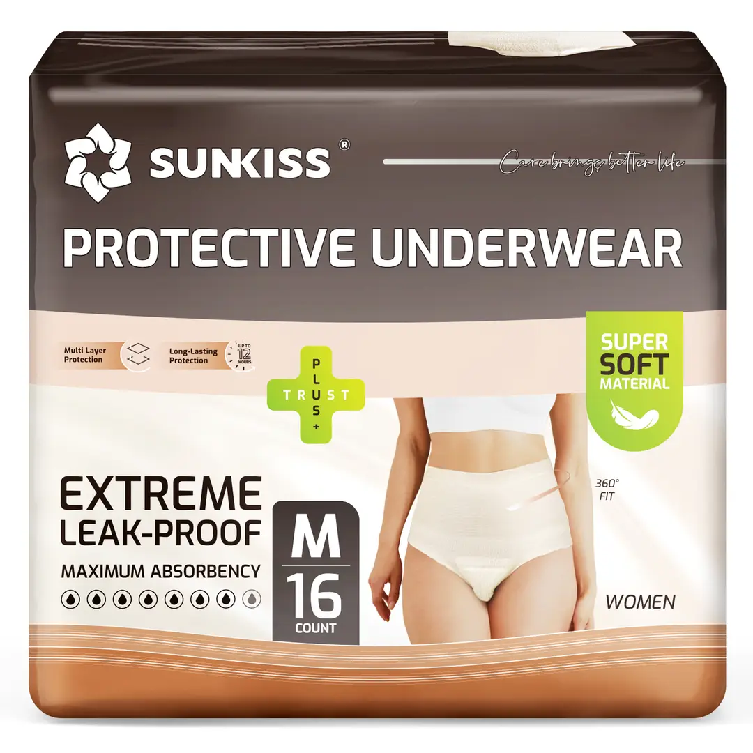 SUNKISS Inkontinenz Pants für Frauen, Windelhosen Erwachsene Frauen Einweg Tagsüber, Inkontinenz Slip Damen, Super Saugfähig, Beige, Größe M, 16 Stück 1er Pack