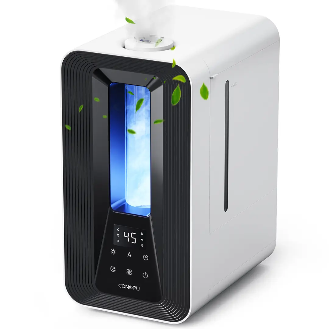 CONOPU 5L Ultraschall-Luftbefeuchter für das Schlafzimmer, intelligente automatische Feuchtigkeitsregelung, doppelte 360°-Sprühdüsen, leiser Schlafmodus, Aroma-Diffusor, LED-Lichter, 24-Stunden-Timer