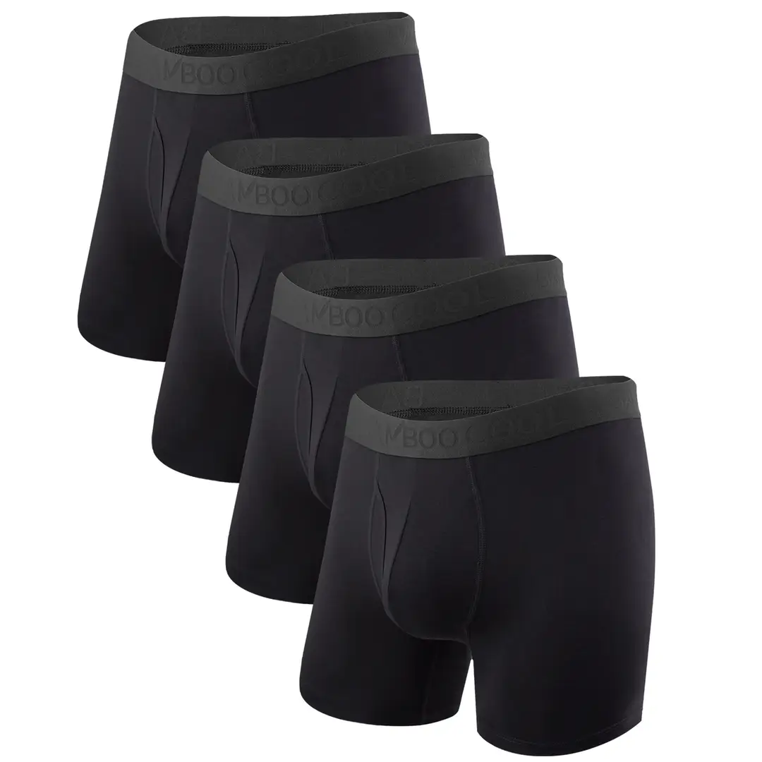 BAMBOO COOL Men's Underwear Boxer Briefs Fly with Built-in 3D Pouch Comfortable Cool Underwear for Men S (4 Pack)