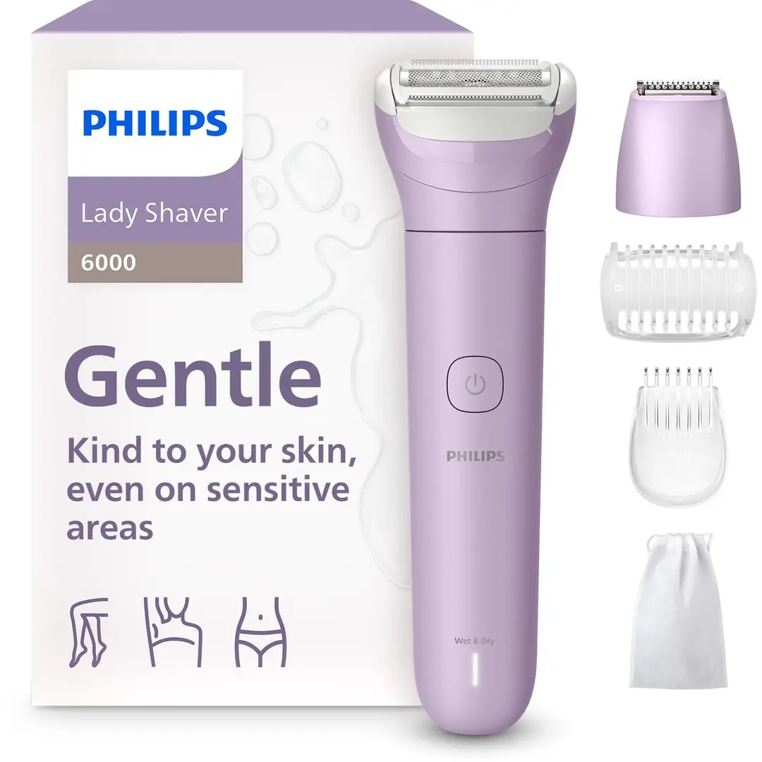 Philips Series 6000 LadyShave | Eenvoudig scheren, zelfs op gevoelige plekken | Met 3 accessoires |Paars | BRL138/00
