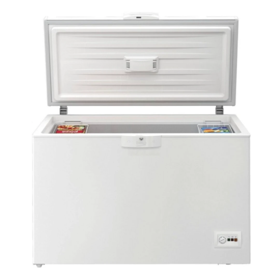 Beko HSM27050 Gefrierschrank, 284 L Nutzvolumen, 2 Gefrierkörbe, Temperaturalarm, abschließbar, LED-Anzeigesystem, Innenbeleuchtung, 36 dB (A), Transportrollen, Weiß [Energieklasse D]