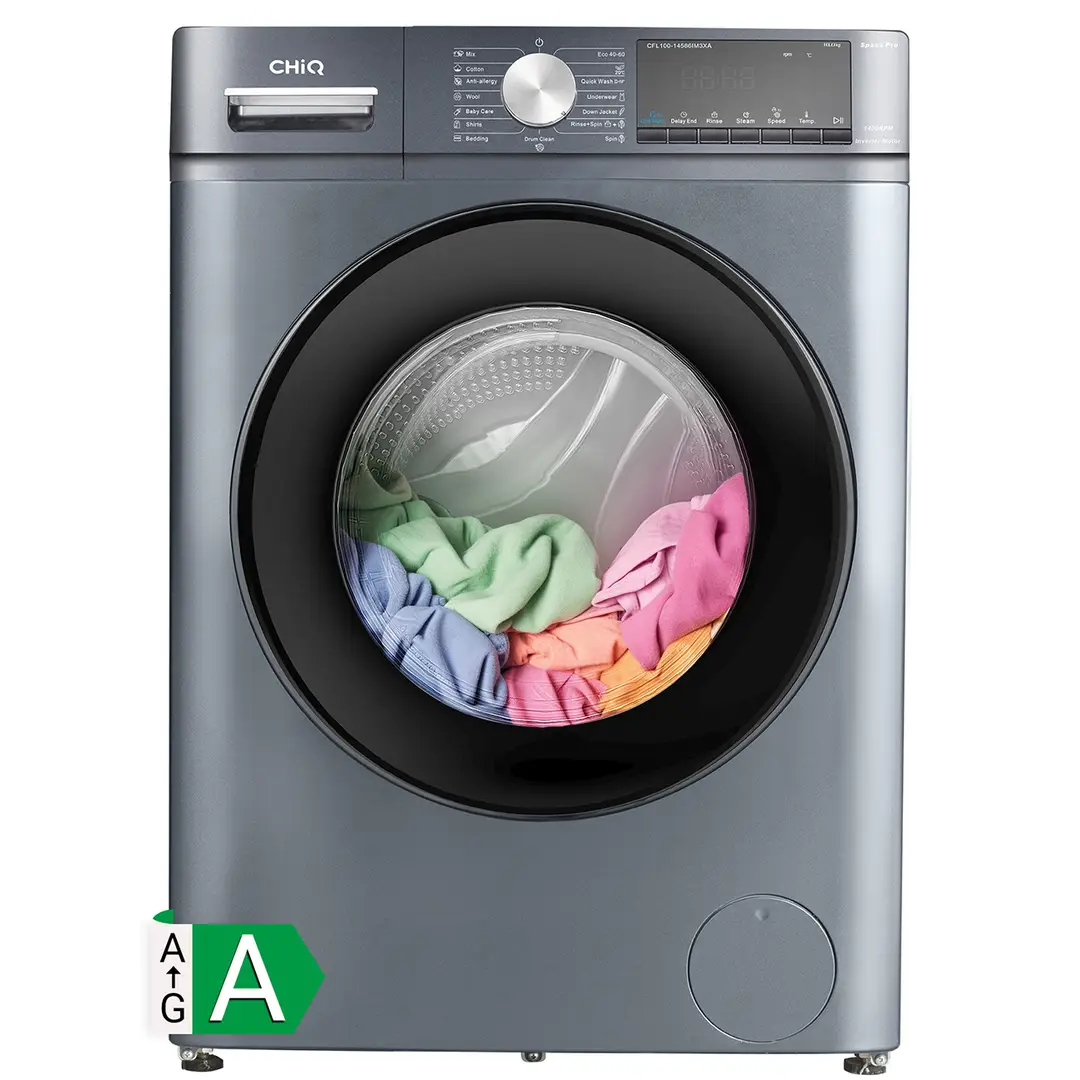 CHiQ Waschmaschine 10 kg, EEK A, BLDC-Motor 1400 U/min, 15 Programme, Dampfwäsche, 1-Touch Smart & 15-Minuten-Schnellwäsche, geringe Tiefe, grau, Für Küche/Haushalt/Wohnung, CFL100-14586IM3XA, 2025