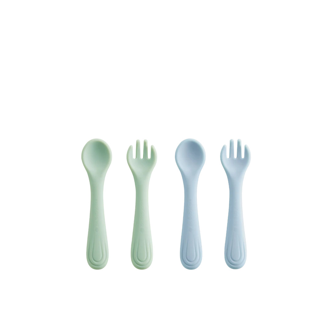 Bc Babycare Tiny Grip Silicone Fork and Spoon Green+Blue