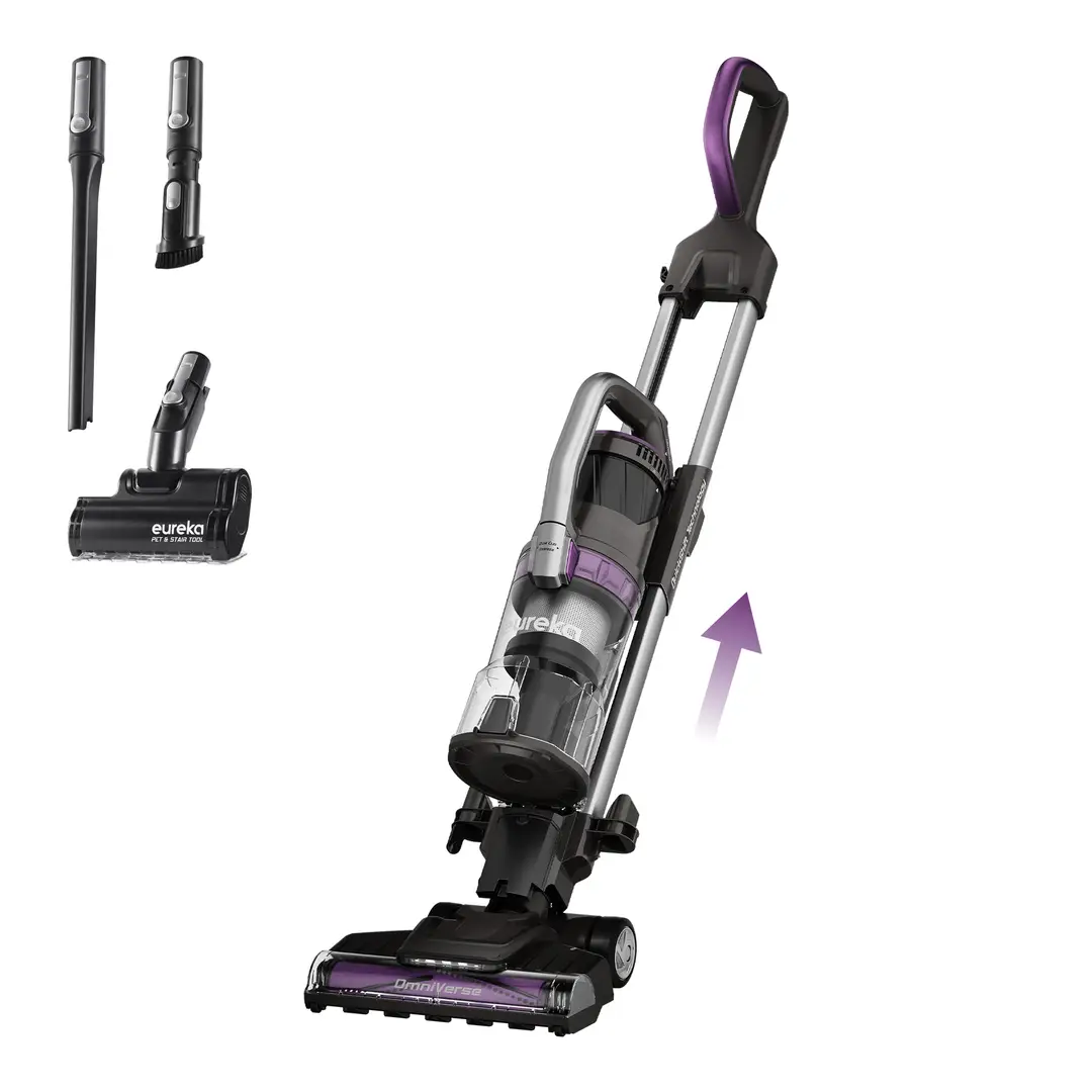 Eureka NEU800 Upright Vacuum Cleaner with Lift-Away & QuickShift Technology, Anti Hair Wrap, Dual Cyclone Filtration, Anti-Allergen, LED Headlights, Pet Turbo Brush, Crevice & Dusting Tool – Black & Purple
