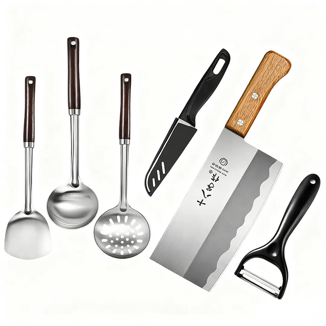 Ensemble de Couteaux SHIBAZIZUO + Kit de Cuisine avec Louche, Passoire et Casserole