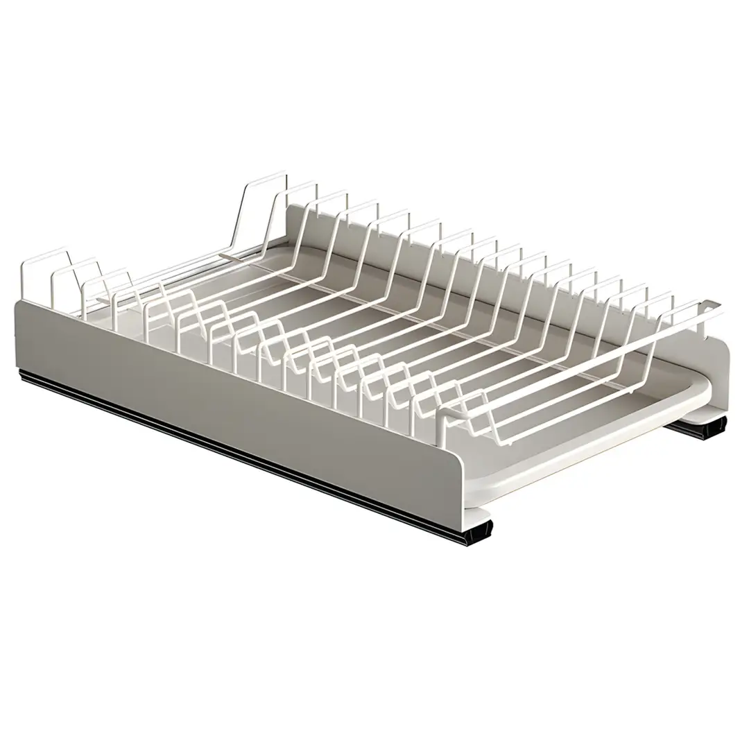 VIVREAL Pull-out Dish Rack for Kitchen Cabinets – Carbon Steel with Baking Finish， Smooth Sliding Rail， Drain Tray， Heavy-duty Design， S3825W, New Year Sale , Top gift picks