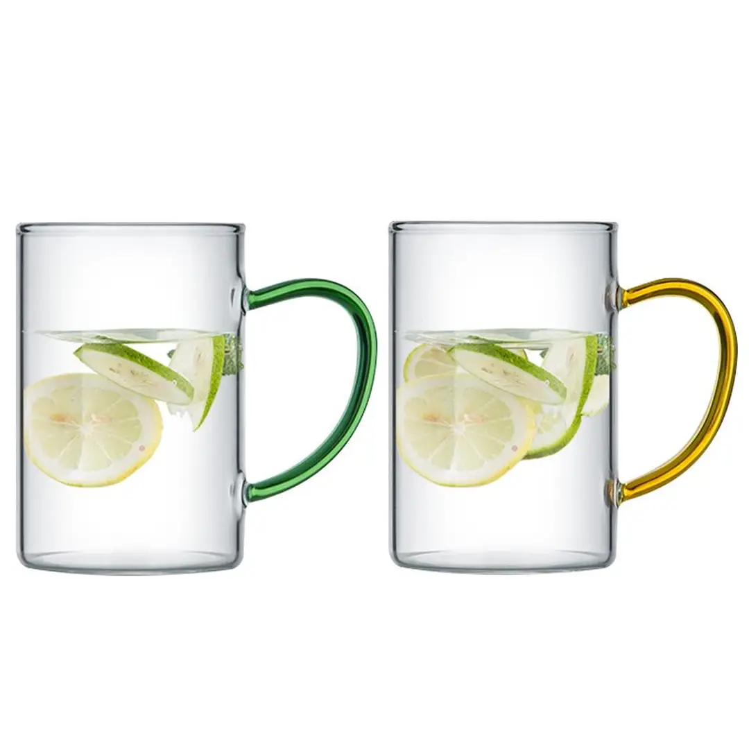 COOKER KING Glass Cups for Home Use, Heat-Resistant Handle Cups for Living Room, 320ml Set