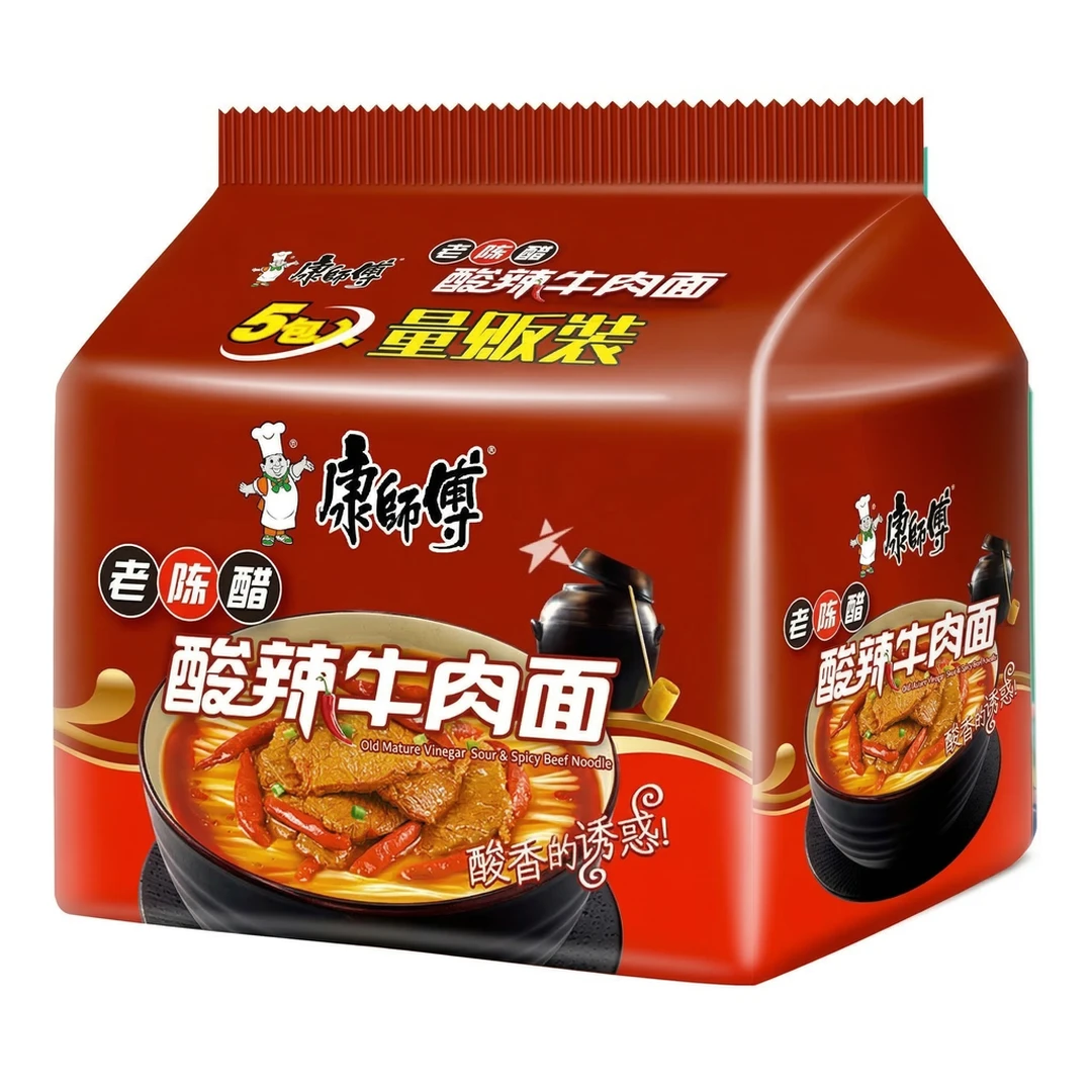 Master Kong Hot & Sour Beef Flavor Instant Noodles with Aged Vinegar, 5-Pack (110g x 5)