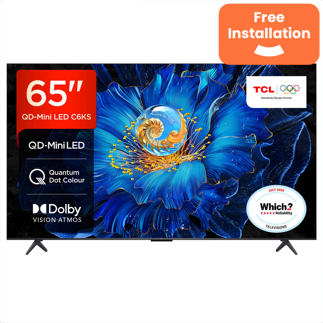 TCL 65C6KS 65” QD-Mini LED TV, 4K HDR Premium, Smart TV Powered by Google TV (Dolby Vision & Atmos, Onkyo 2.1 Sound System, Game Master, Hands-Free Voice Control, compatible with Google Assistant, Apple AirPlay 2 & Alexa)