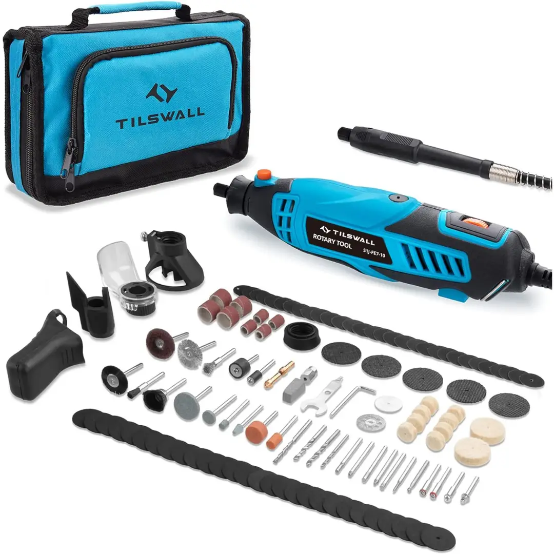 Tilswall 160W Multifunktionswerkzeug mit 6 einstellbaren Geschwindigkeiten 8000-33000 U/min, Rotationswerkzeug-Set zum Gravieren, Bohren, Schneiden, Schleifen, Polieren, Schärfen (145 Zubehörteile)