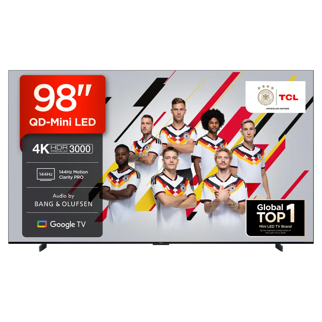 TCL Fernseher 98Q7C, 98 Zoll, QLED Mini LED, 4K HDR Premium, Dolby Vision IQ & Atmos, Google TV, 144 Hz VRR, FreeSync Premium Pro, Bang & Olufsen Sound, IMAX Enhanced