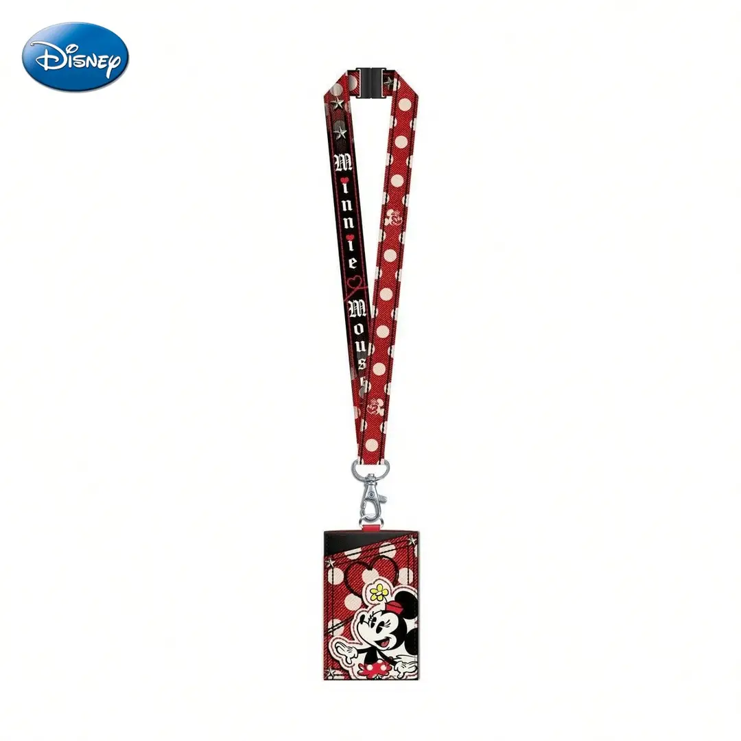 1 Stk. Disney Minnie Mouse Lanyard Kartenhalter Offiziell lizenziert Rot mit Polka-Dots Denim Toon-Thema Filme Anime Zubehör Charakter-ID-Hülle Geschenk