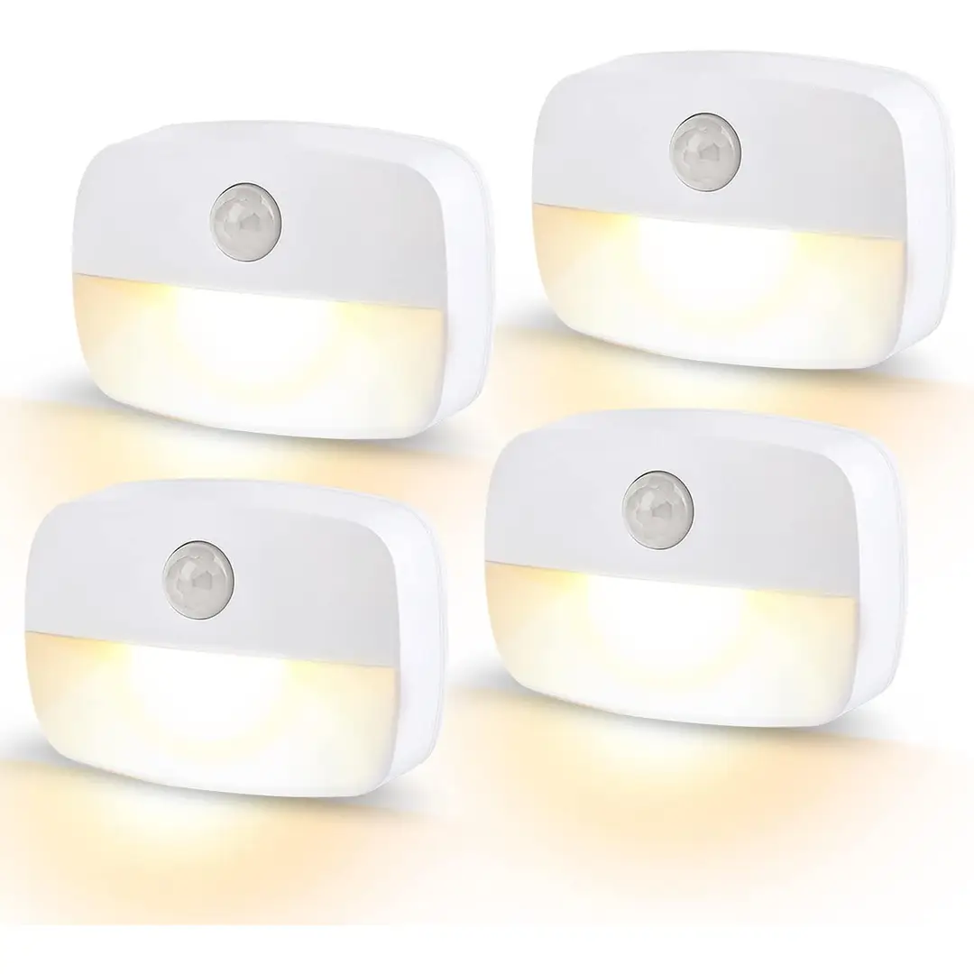 VIVREAL Motion Sensor Night Lights 4-Pack with 3200K–2800K Warm White Glow， 35LM Brightness， Battery Powered， T023, New Year Sale , Top gift picks
