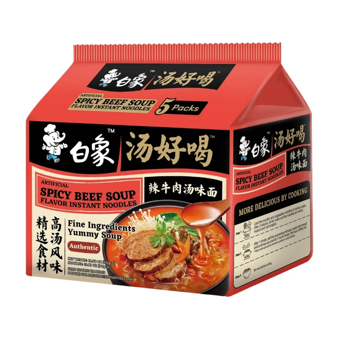Bai Xiang Artificial Spicy Beef Soup Flavor Instant Noodles (5pcs) 555g