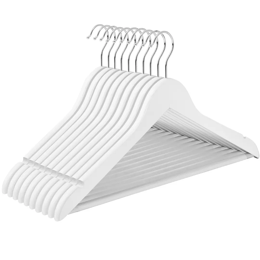 SONGMICS Houten hangers 20-delig schouderinkepingen antislip staaf 360° haak wit zilver