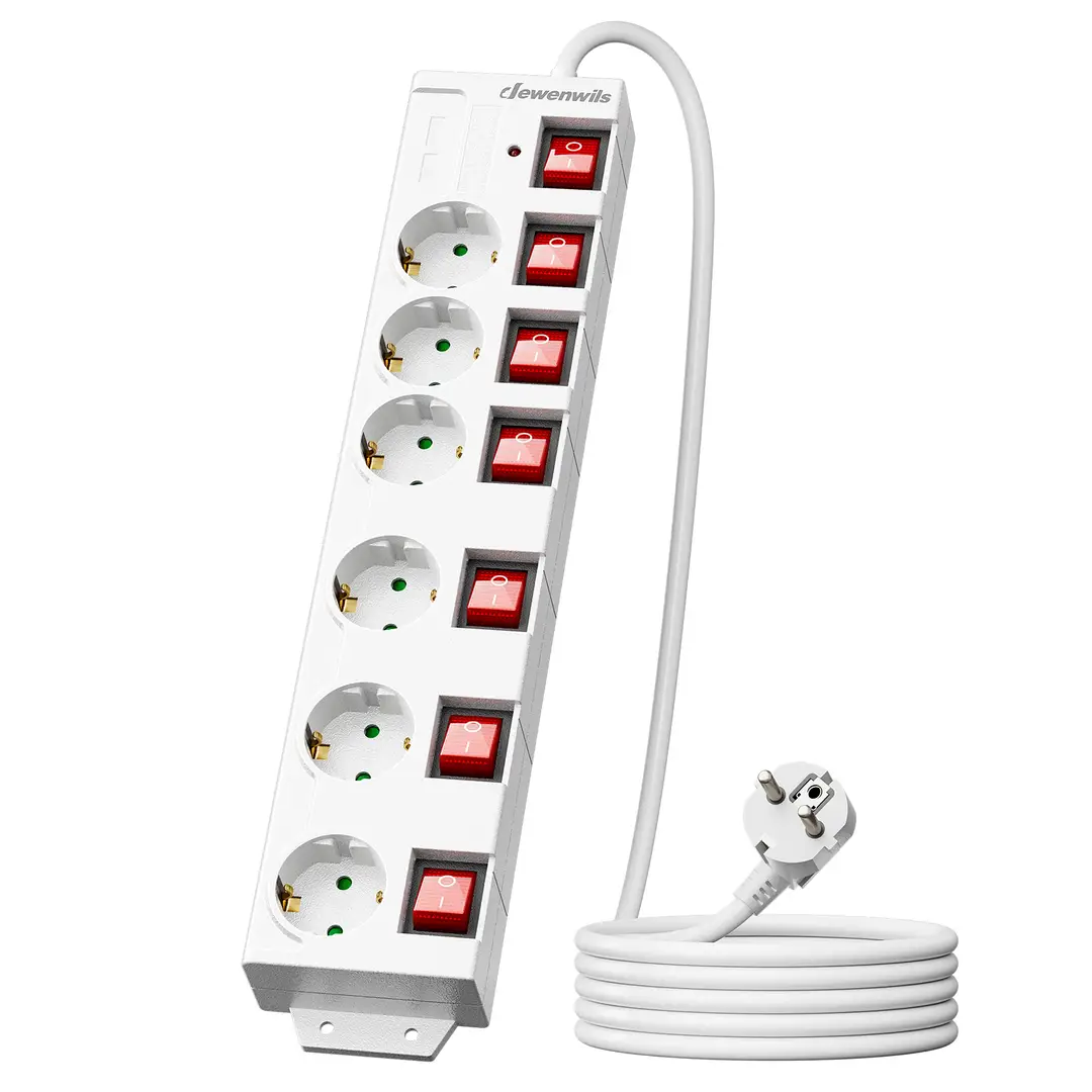Dewenwils Multiprise 6 prises blanc - 3 mètres