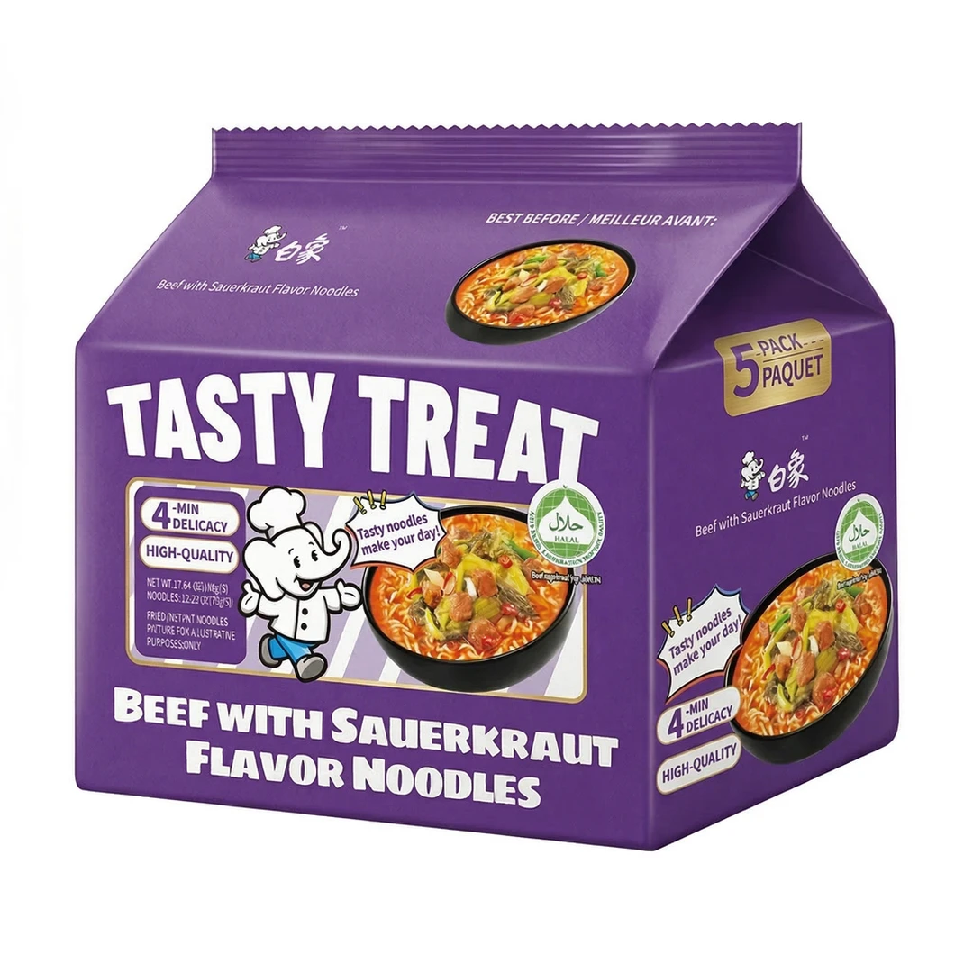 Bai Xiang Nouilles instantanées saveur bœuf et chou chinois mariné 100 g x 5