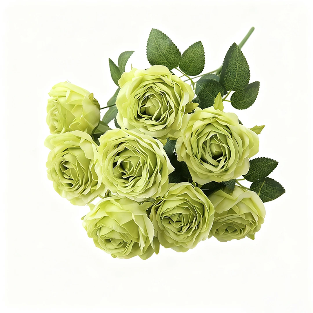 Yuejia Décoration bouquet de roses artificielles en soie 48 cm - Vert