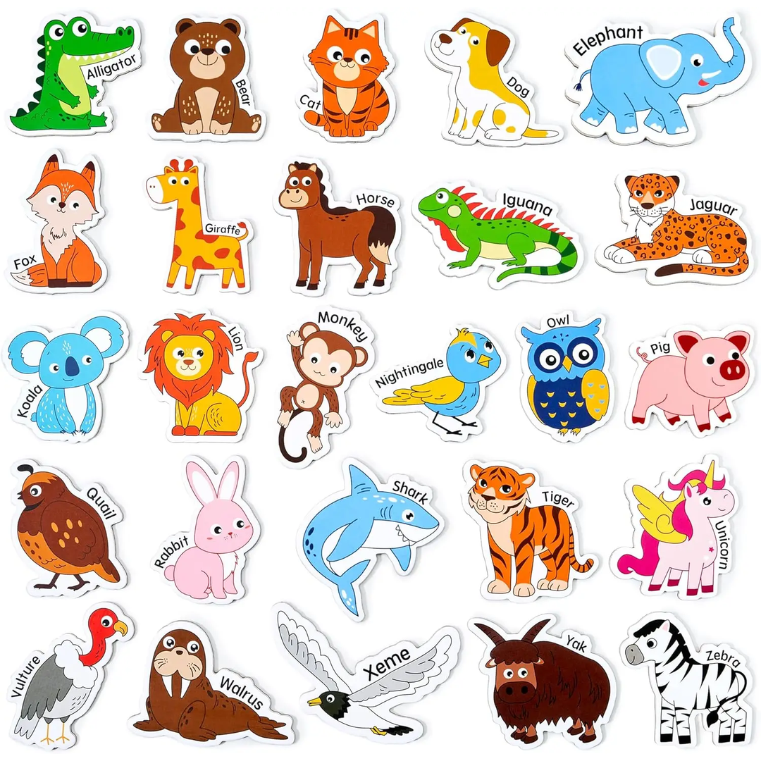 JoyCat Wooden Animal Alphabet Magnets - Large A-Z Fridge Set, 26 Pieces for Toddlers