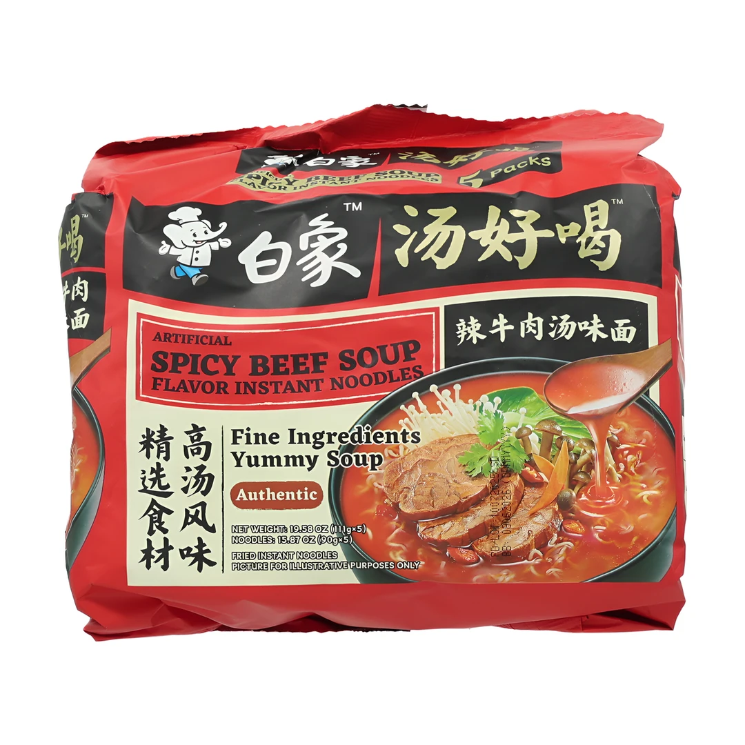 Bai Xiang Lot de 5 paquets de nouilles instantanées saveur soupe bœuf épicé - 555 g