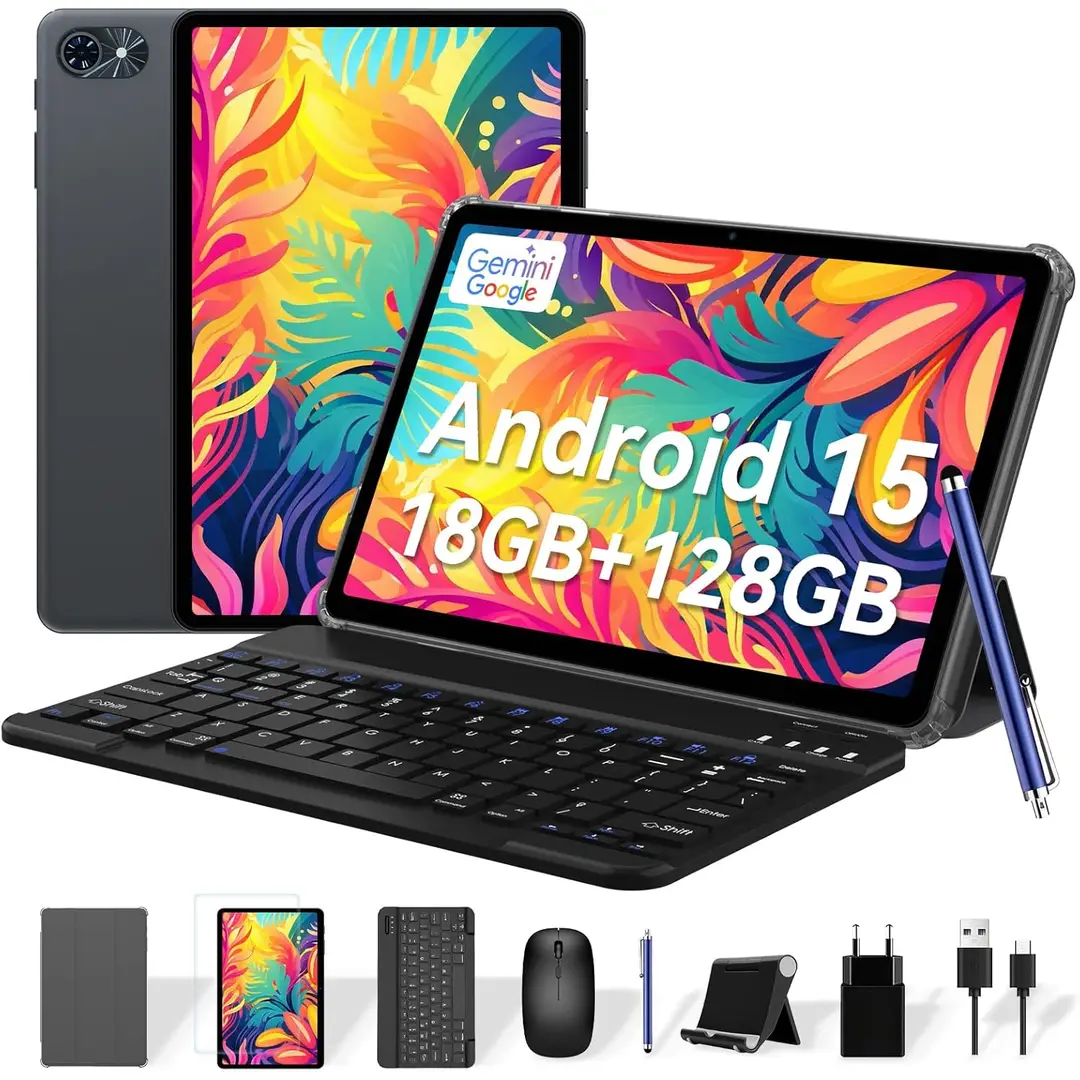 TABWEE T80 (6GB+128GB), 10 inch, Android 15, 6000mAh, inclusief toetsenbord/muis/pen/beschermhoes/standaard/schermfolie van glas, BT5.0, 5G WiFi, Gemini AI