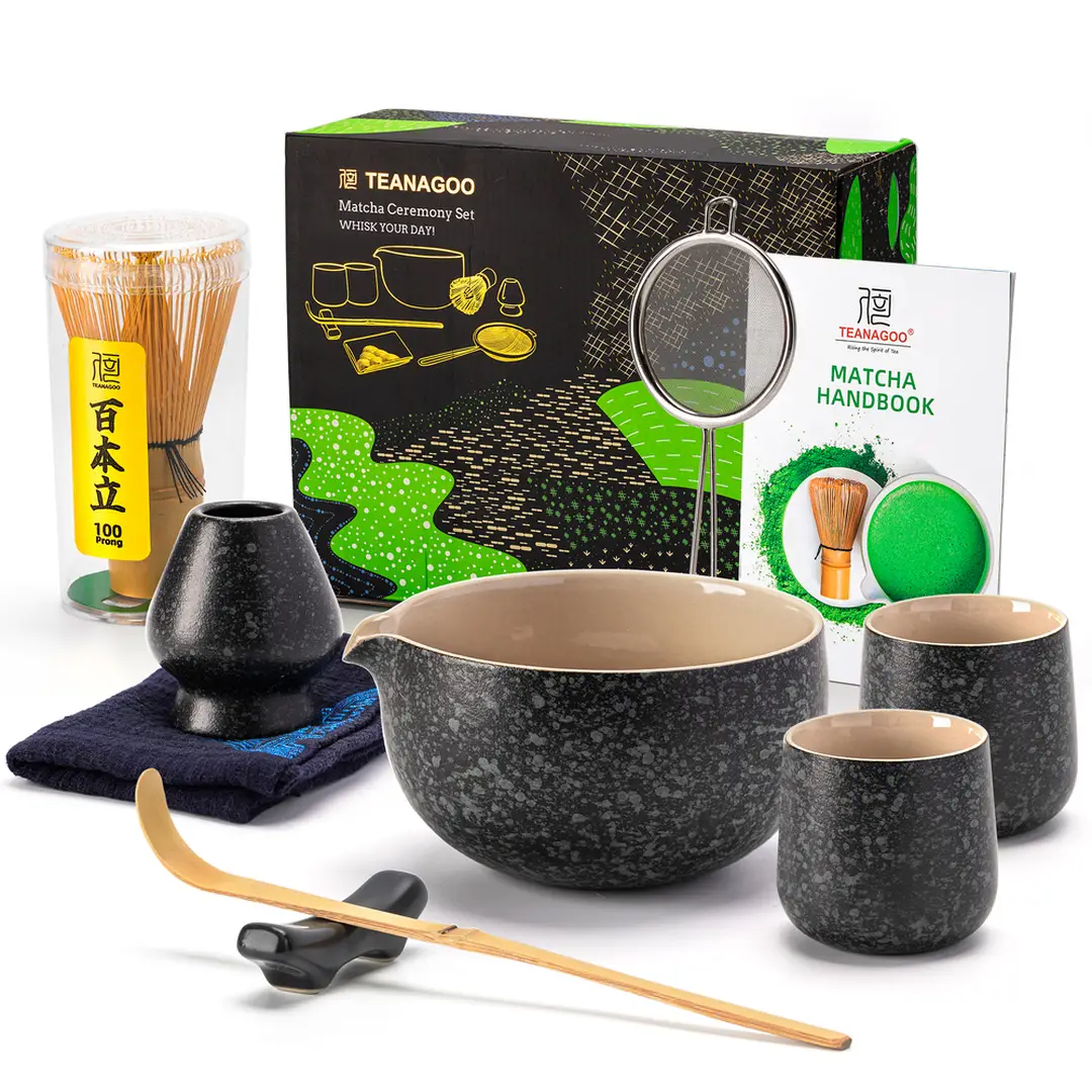 TEANAGOO Matcha-Besen, 9-teiliges Keramik Matcha-Set, Matcha-Kit für Zeremonie, Matcha-Teeset für die Zubereitung von Frühstück/Matcha Latte, Matcha-Besen und Schalen-Set mit 2 Matcha-Tassen (7.2 Unzen), Geschenk für Matcha-Liebhaber, Neujahrsangebot, Top-Geschenkempfehlungen