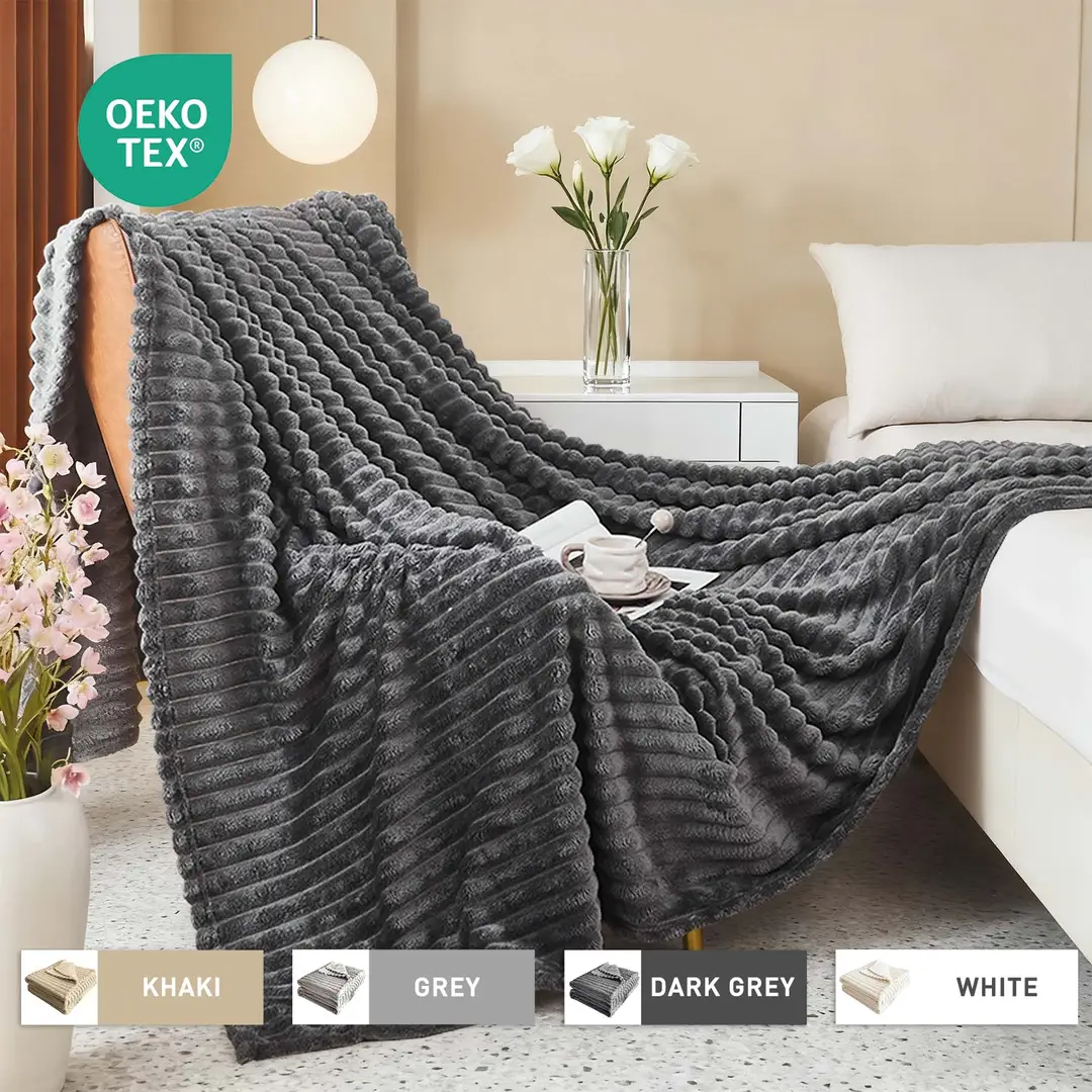 LeBonsoir kuschelige Flauschdecke, Flanell-Strickdecke, Couchdecke, wärmende Wohndecke, Sofadecke, vielseitige Decke für Bett, Sofa, Schlafzimmer, Büro, superweiche Decke, dunkelgrau, 130 x 170 cm