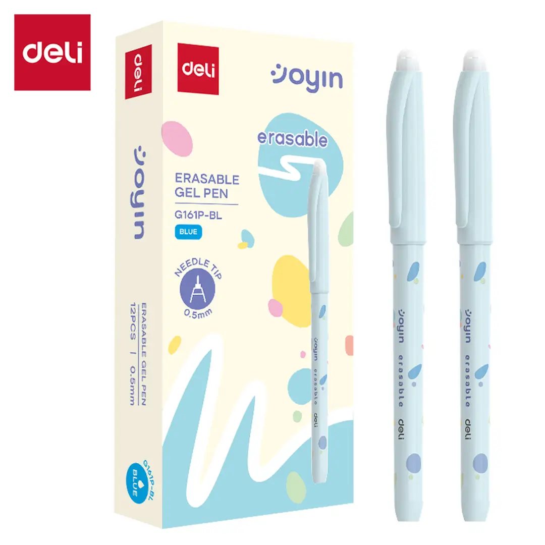 Deli Radierbare Gelstifte, Büro- und Schulbedarf, 0,5 mm Nadelspitze, Blau, 12er-Pack