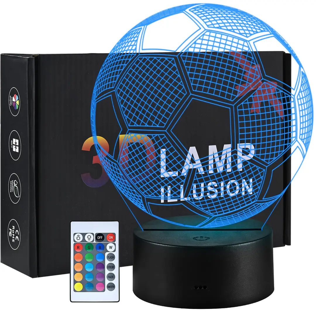 VIVREAL Lampe de football LED 3D avec télécommande, 16 couleurs, prise USB, base plate en acrylique et base en ABS
