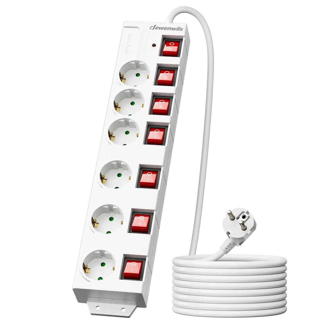 DEWENWILS Multiprise 6 prises individuellement séparées blanc - 5 m