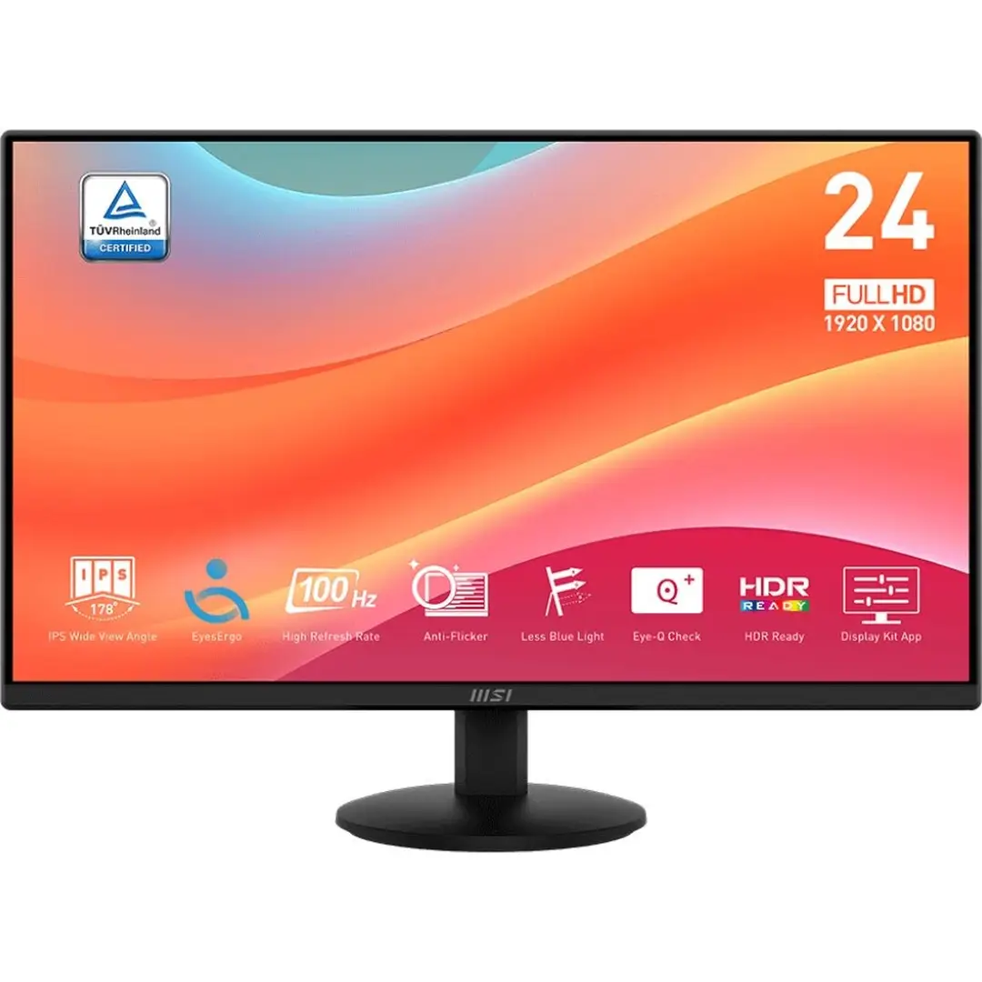 MSI PRO MP242L 60,5 cm monitor, Full HD 1080p, IPS-paneel, oogzorg, anti-reflectie, HDMI, voor zakelijk gebruik en thuiskantoor